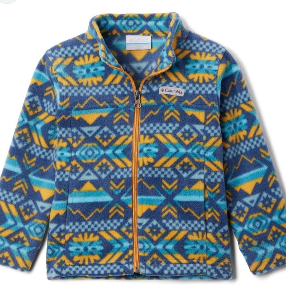 NWT Columbia Kids Blue and Yellow Patterned Fleece Jacket - Picture 1 of 5